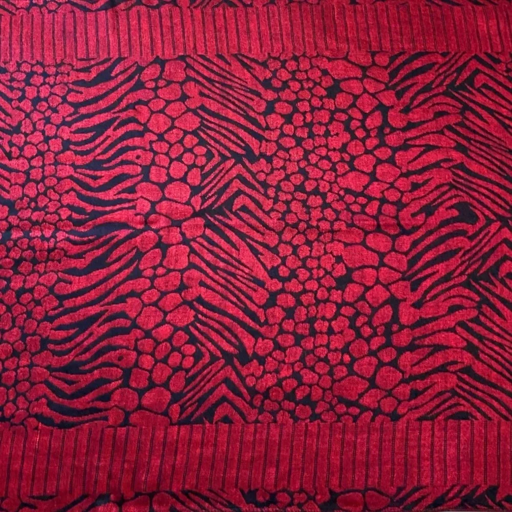 Red Black Animal Print XL Scarf Wrap Maximalist Artsy Bold Layering Lagenlook
